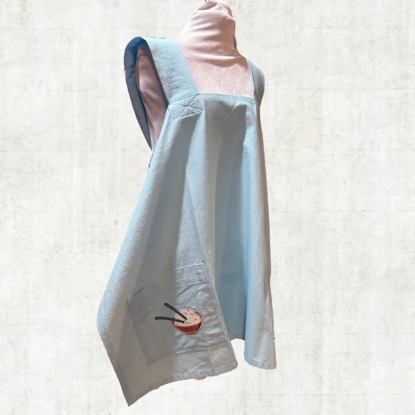 Light Blue Crossback Apron with Embroidered Pockets