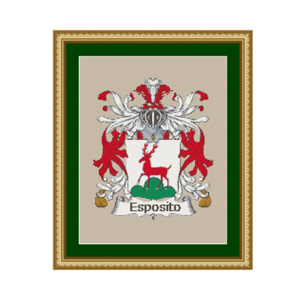 Esposito Family Name Coat of Arms Cross Stitch Pattern