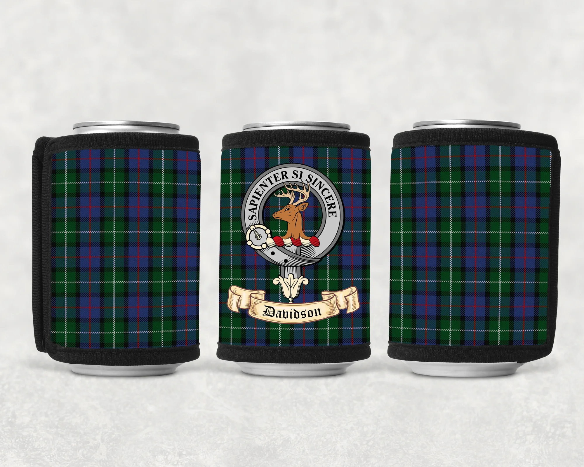 Davidson Scottish Clan Drink Beverage Can Wrap with Davidson Clan Crest on Davidson Tartan - Image 2